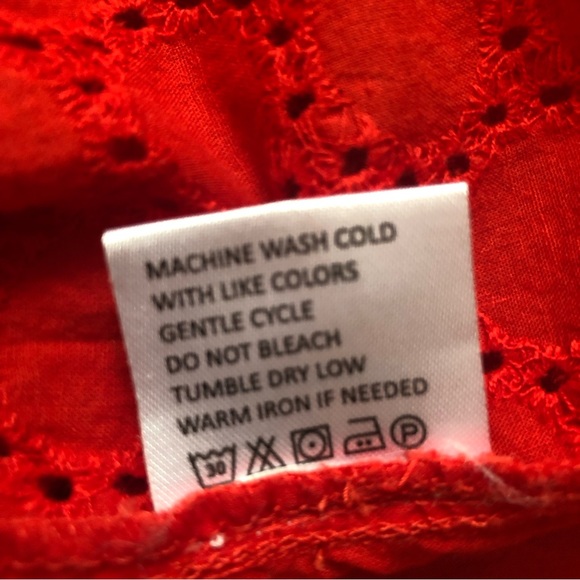 Rock Flower Paper blouse peasant style tomato red eyelet cotton boho size small - Picture 7 of 9